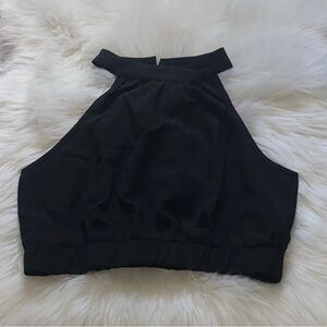Fashion | Women’s Black High-Neck Cropped Halter Top